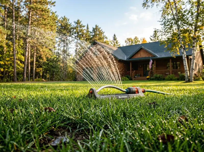Watering a Detroit Lakes lawn to prepare for landscaping aeration