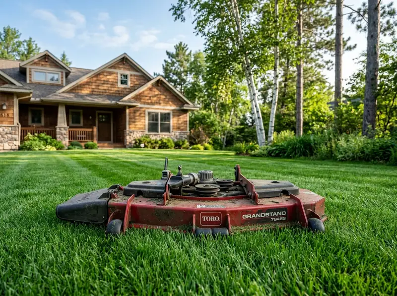 Perfectly mowed green lawn in Detroit Lakes showcasing professional landscaping