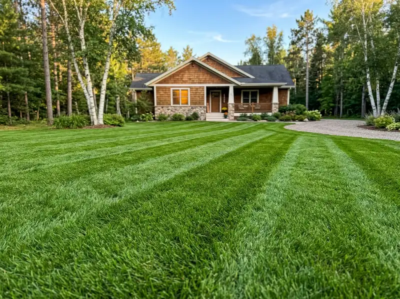 Healthy green lawn in Detroit Lakes showcasing proper landscaping mowing height. Healthy green lawn in Detroit Lakes showcasing proper landscaping mowing height.