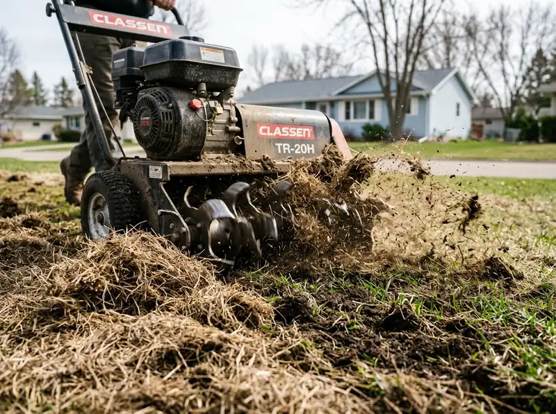 Power raking lawn service removing thick thatch in Detroit Lakes by Chips Clips Power raking lawn service removing thick thatch in Detroit Lakes by Chips Clips